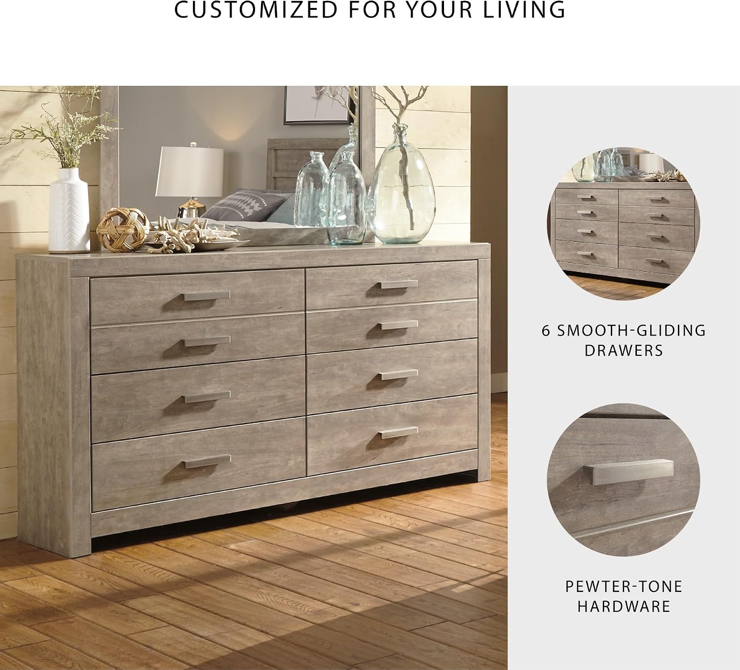 Signature Design by Ashley Culverbach Scandinavian 6 Drawer Dresser, Weathered Gray