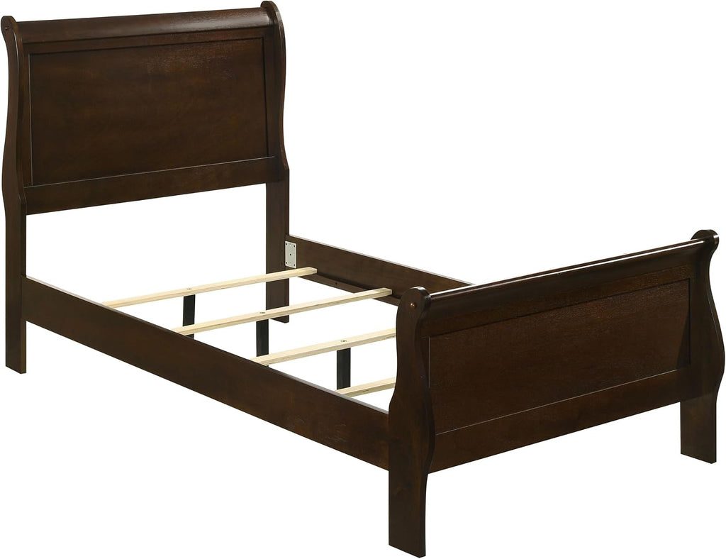 Coaster Home Furnishings Louis Philippe 5-piece Bedroom Set Twin Size Traditional Wooden Sleigh Bed Frame 47-Inch Panel Headboard Nightstand Dresser Mirror and Chest Cappuccino Brown 202411T-S5