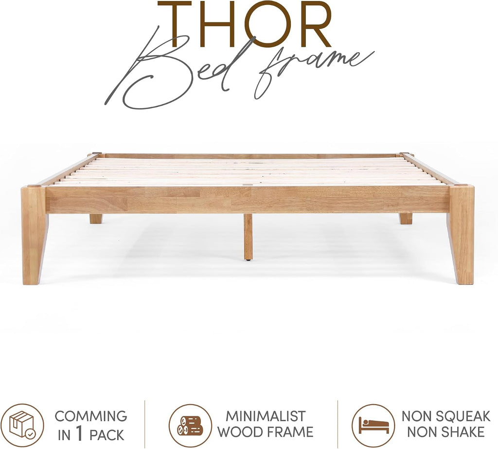 Thor Premium Solid Wood Bed Frame King, Japanese Joinery Bed Frame with Wood Slat Support, Platform Bed, No Box Spring Needed, Easy Assembly, Minimalist & Modern Style (Light Oak)