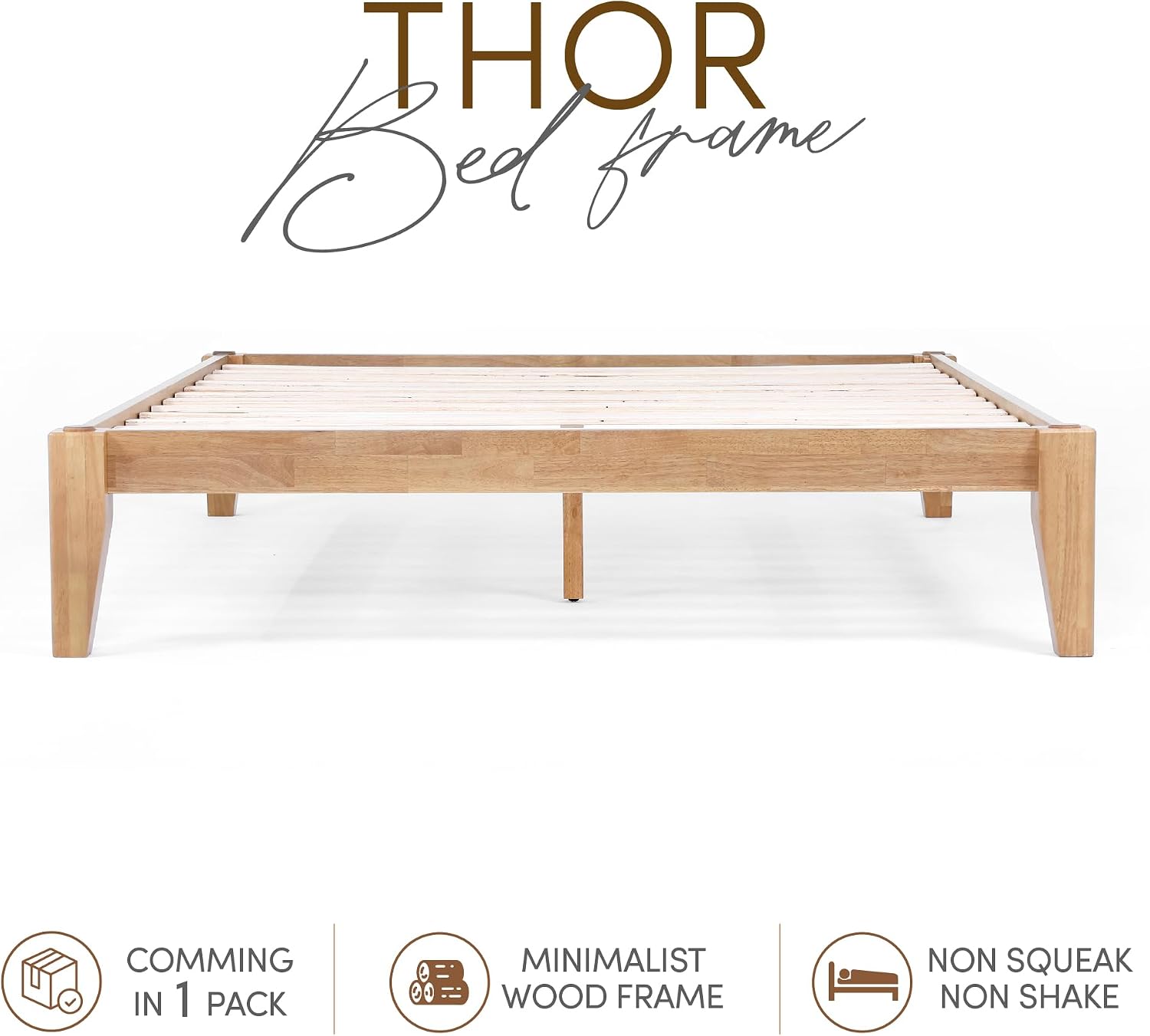Thor Premium Solid Wood Bed Frame King, Japanese Joinery Bed Frame with Wood Slat Support, Platform Bed, No Box Spring Needed, Easy Assembly, Minimalist & Modern Style (Light Oak)