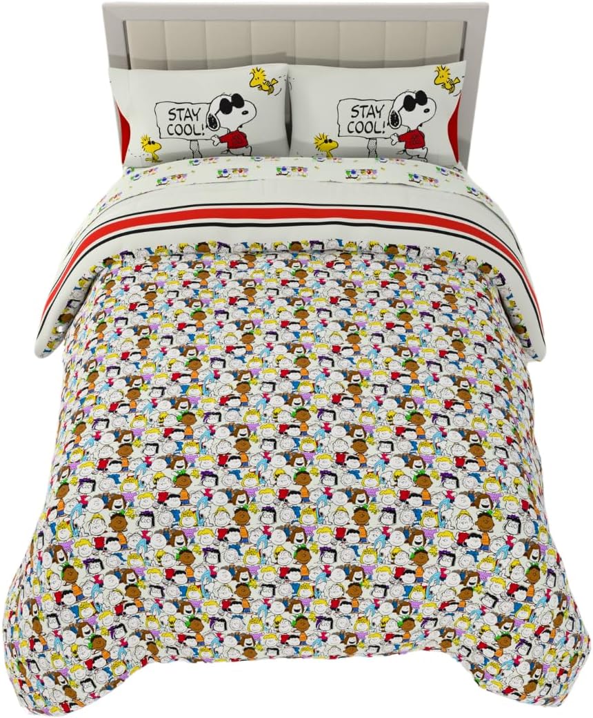 Franco Peanuts & Snoopy Classic Pals Super Soft Comforter and Sheet Set, 5 Piece Queen Size, (Official Licensed Product) Collectibles