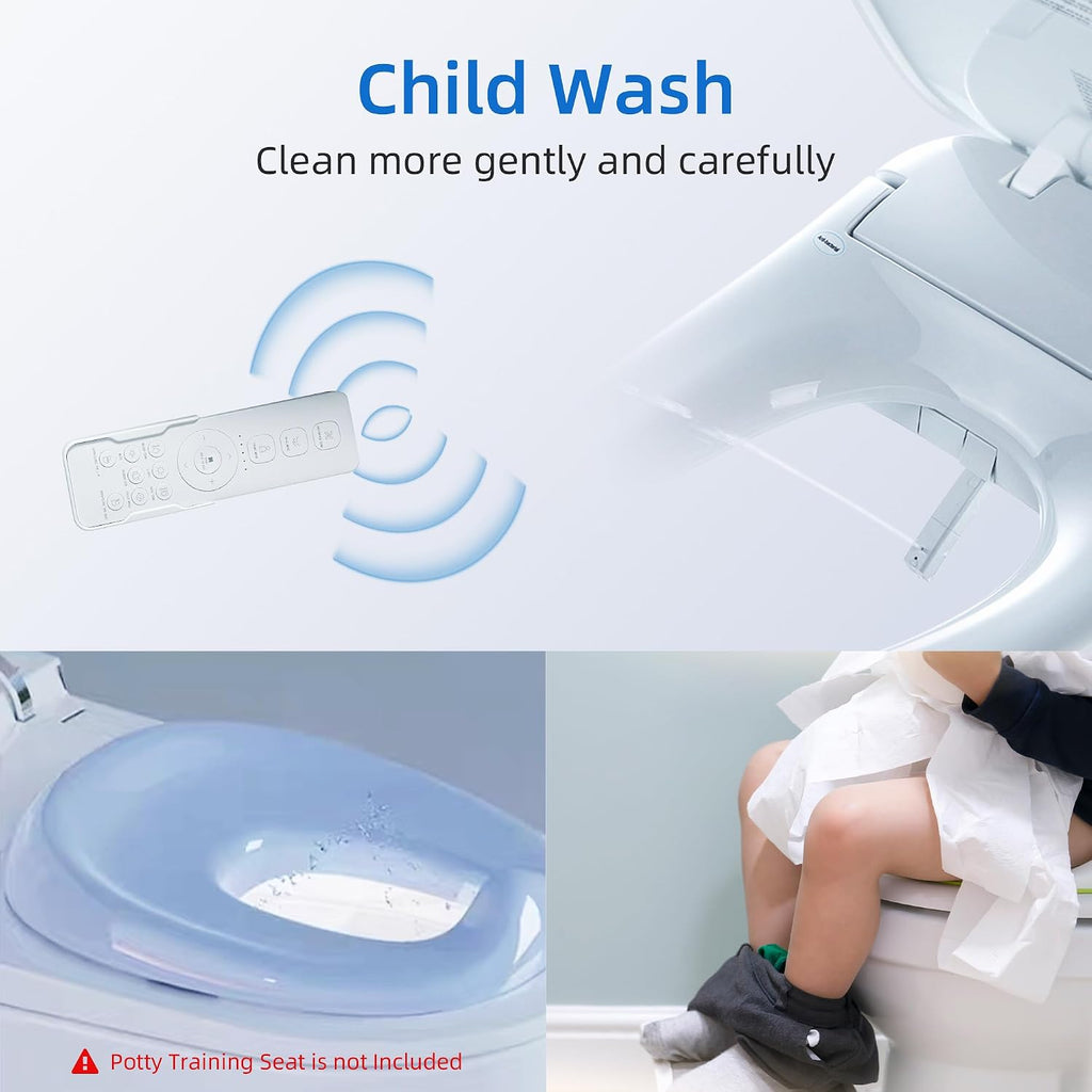 WOODBRIDGE Electronic Bidet Toilet Seat with Auto Open & Close Lid, Child Wash,Air Dryer,Heated seat,Remote Control,Elongated Soft Close, White BID03