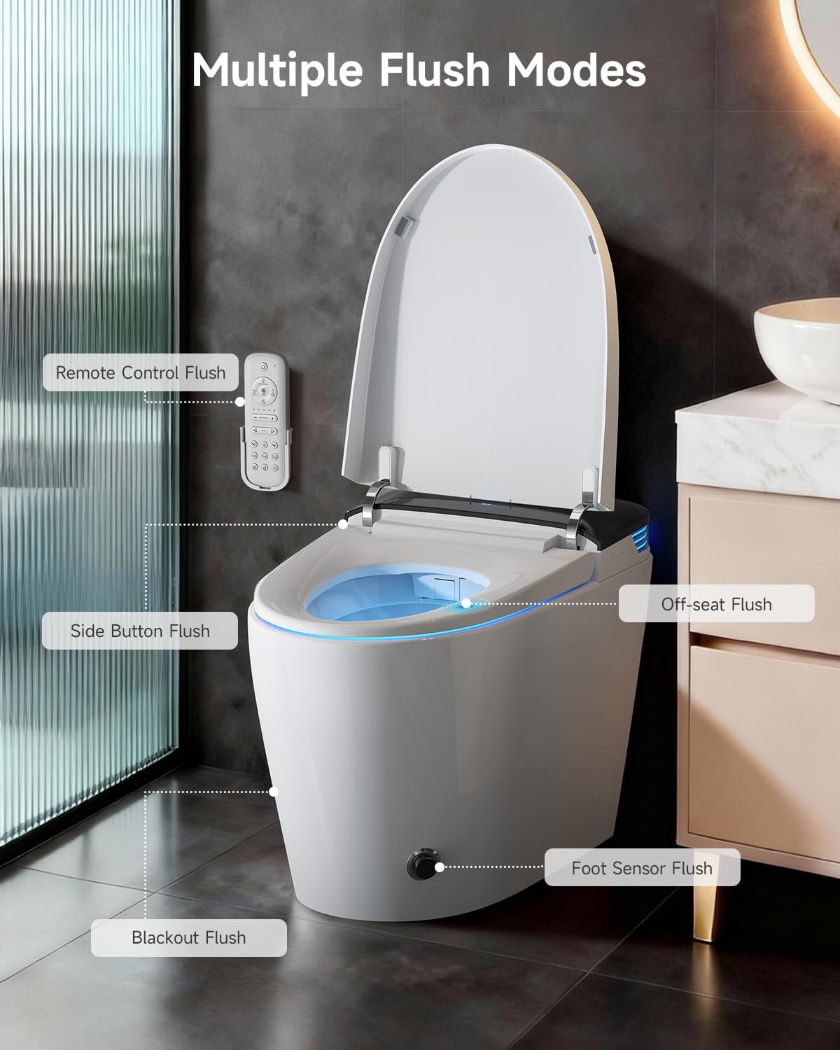 Smart Toilet with Bidet Built In, Elongated One Piece Bidet Toilet with Powerful Flush,Auto Open/Close,Foot Sensor,Heated Seat,Instant Warm Water&Dryer, 1.28 GPF