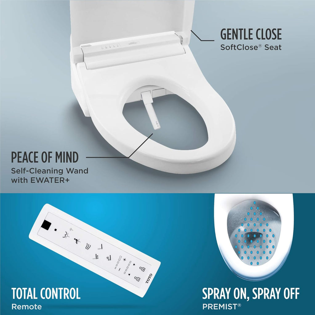 TOTO SW3083#01 WASHLET C5 Round Electronic Bidet Toilet Seat, C5Round, Cotton White & Drake Two-Piece Round 1.6 GPF Universal Height TORNADO FLUSH Toilet with CEFIONTECT, Cotton White - CST775CSFG#01