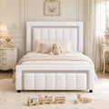 HOMBCK Twin Size Bed Frames with Headboard and Footboard, Upholstered Platform Bed with Diamond Design, Bed Frames Twin with Wooden Slats Support, No Box Spring Needed, Easy Assembly, White