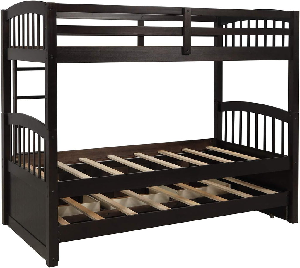 Harper&Bright Designs Twin Over Twin Bunk Bed with Safety Rail, Ladder, Twin Trundle Bed with 3 Drawers for Bedroom, Guest Room Furniture, Dark Espresso