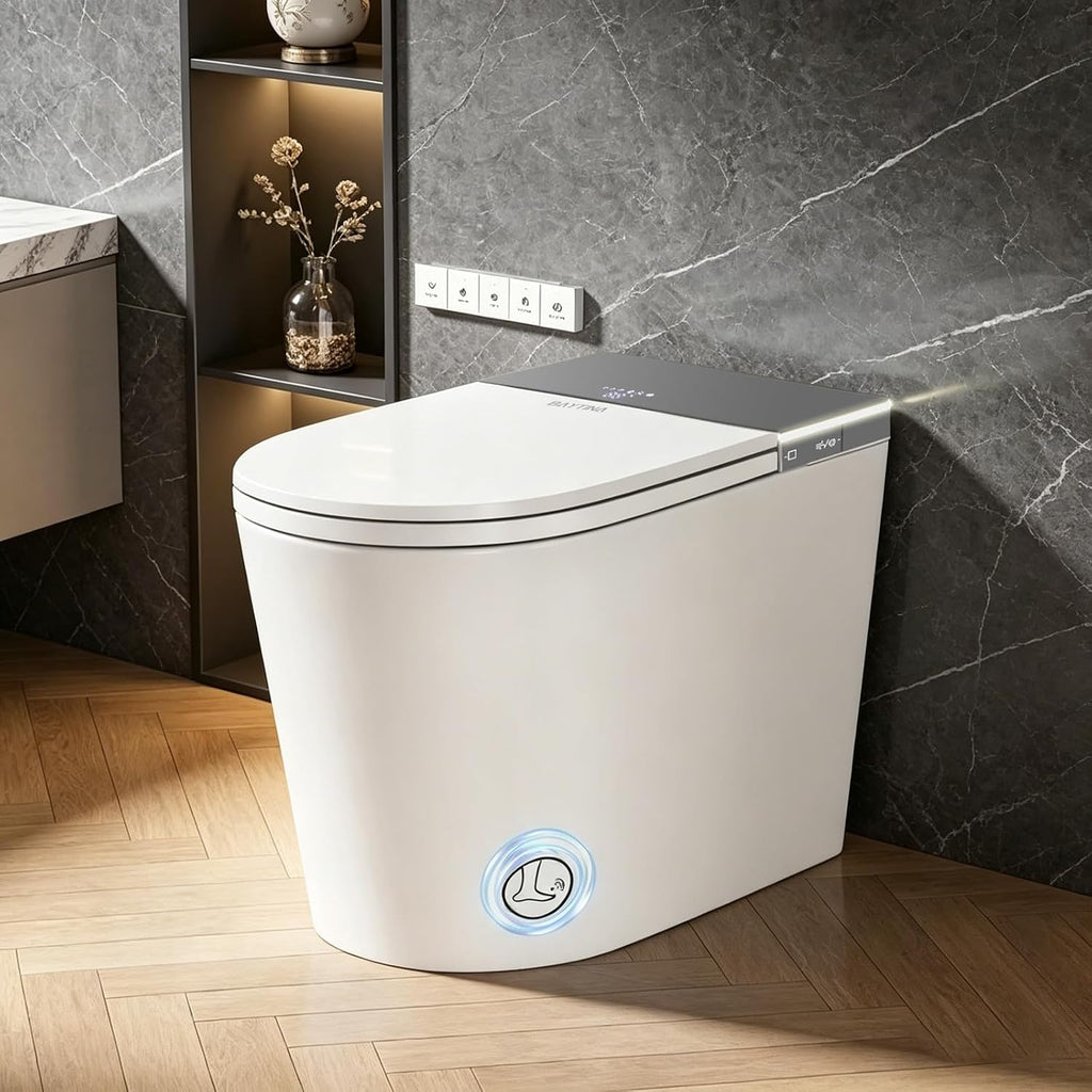 Smart Toilet with Auto Open/Close Lid - ADA Height Heated Seat, Warm Water Bidet, Dryer, Foam Shield, Night Light, Dual Auto Flush, Foot Sensor, Modern Elongated One-Piece Toilet for Bathrooms