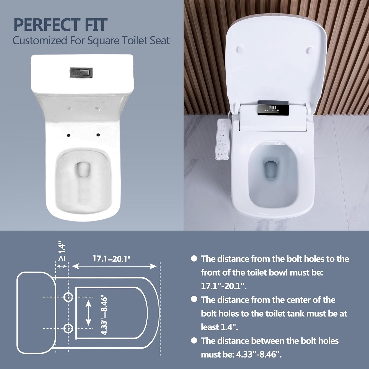 WLJBIDET Square Bidet Seat for Rectangle Toilets, Electric Heated Toilet Seat, Adjustable Air Dryer and Warm Water, Front and Rear Wash, 110V-120V Only