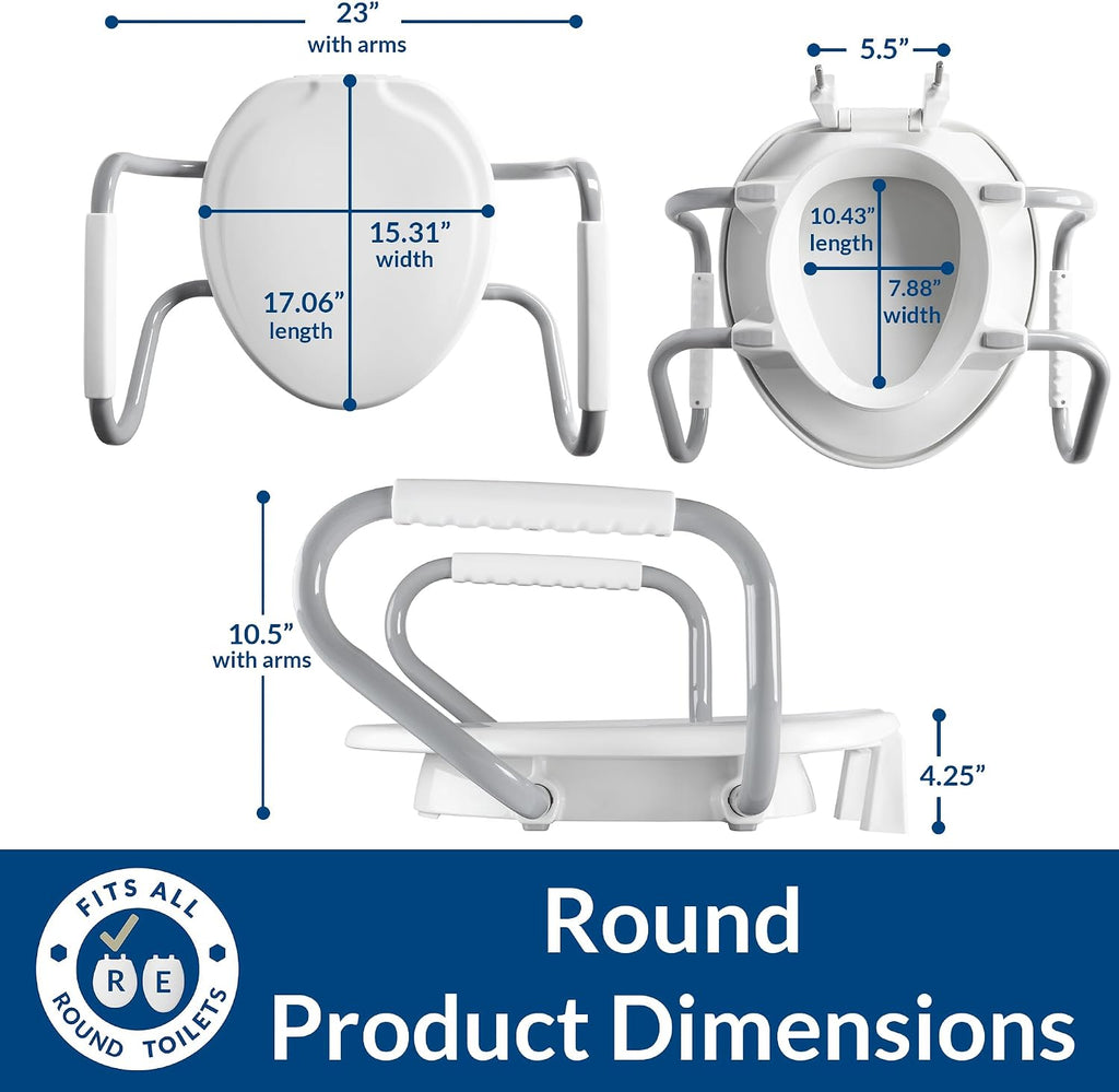 Bemis Assurance 3' Raised Toilet Seat with Handles and Bidet Attachment, Therapist Preferred for Safety, Secure Hinges, Clean Shield Guard, Round, White