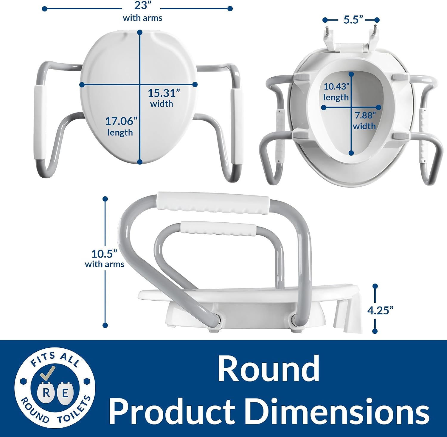 Bemis Assurance 3' Raised Toilet Seat with Handles and Bidet Attachment, Therapist Preferred for Safety, Secure Hinges, Clean Shield Guard, Round, White