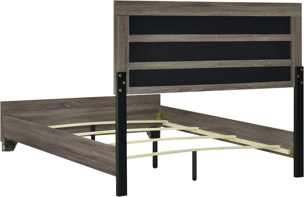 Coaster Home Furnishings Wright Transitional 5-Piece Bedroom Set Fabric Upholstered Eastern King Size Panel Bed Frame 52-inch Headboard Brown Oak 223341KE-S5