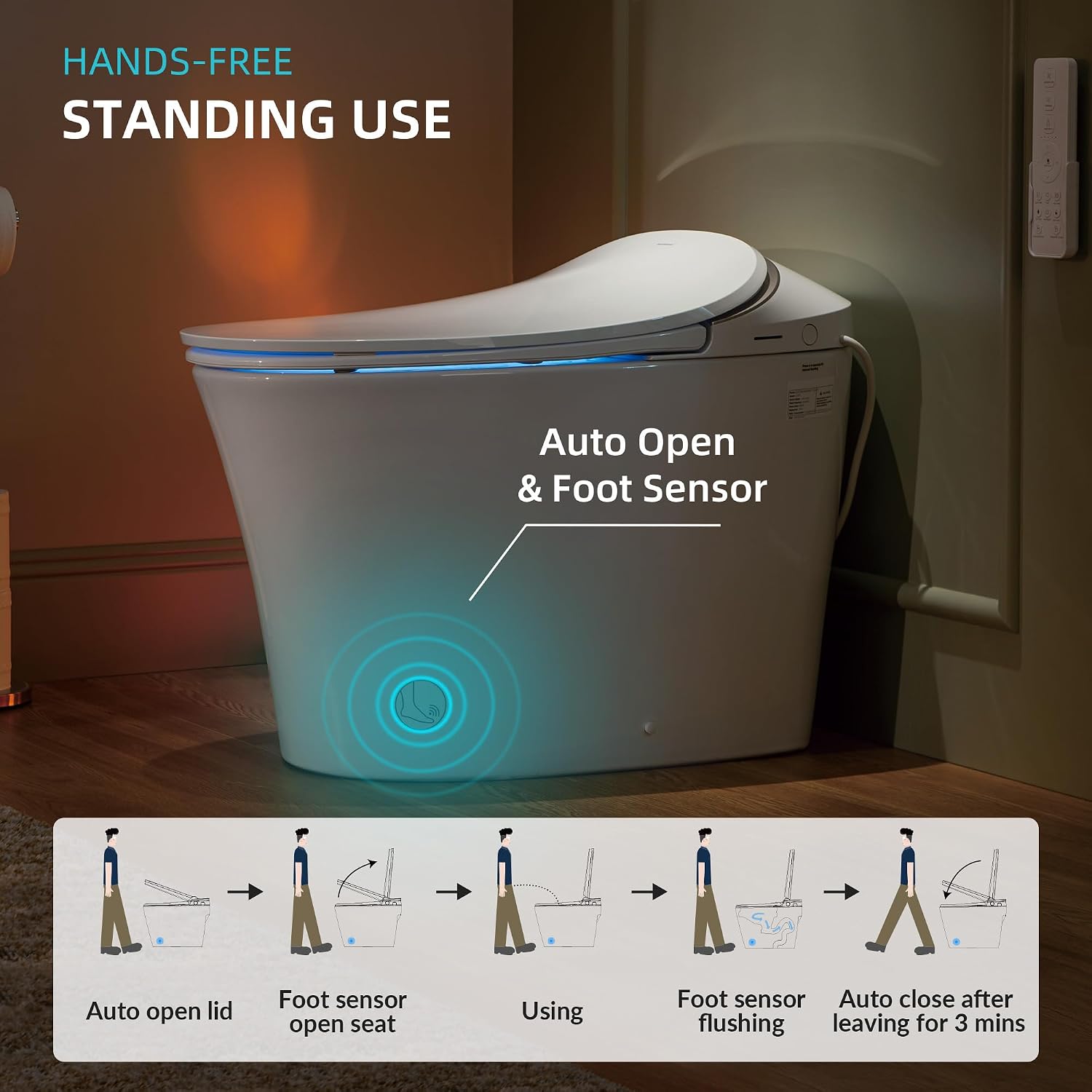WOODBRIDGE LT610 One Piece Elongated Smart Toilet Bidet with Massage Washing, Auto Open and Close Seat and Lid, Auto Flush, Heated Seat and Integrated Multi Function Remote Control, White