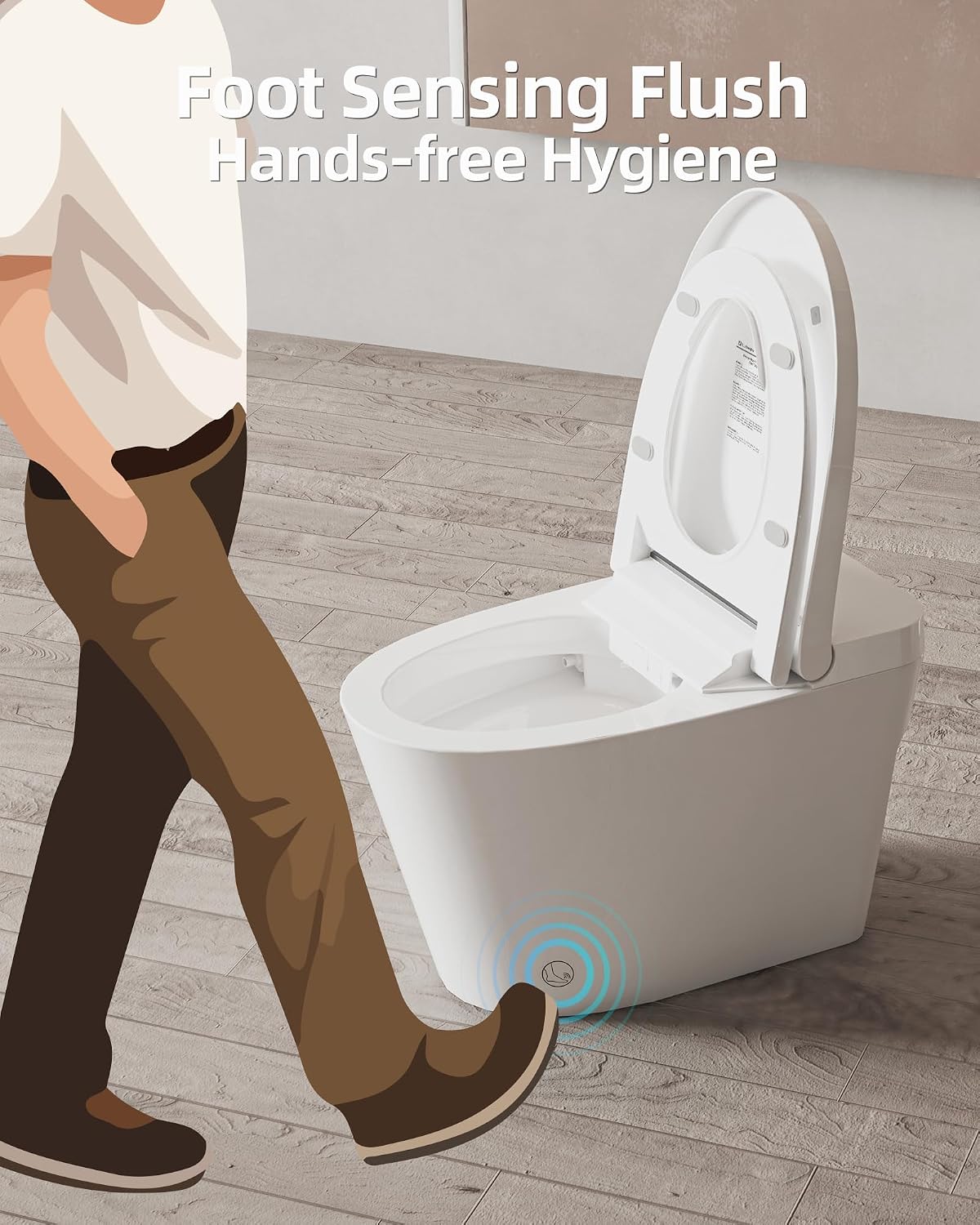 Smart Toilet Lite without Bidet, One Piece Elongated Modern Toilet with Heated Seat, Pump-Assisted Auto Flush, Foot Sensor Operation, Night Light, Built-in Water Tank, Blackout Flush