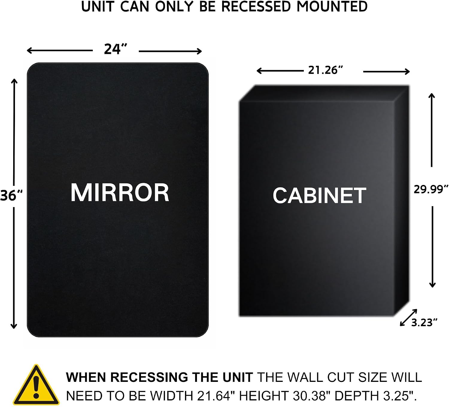 TEHOME Farmhouse Matt Black Recessed Bathroom Medicine Cabinet with Mirror Rounded Rectangle Metal Framed Medicine Cabinet with Beveled Mirror 24x36''