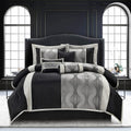 Grand Avenue Black and Silver Comforter Set King Size, 7 Pieces Bedding & Collection, Jacquard All Season Comforter & Pillows, Ultra-Soft Microfiber