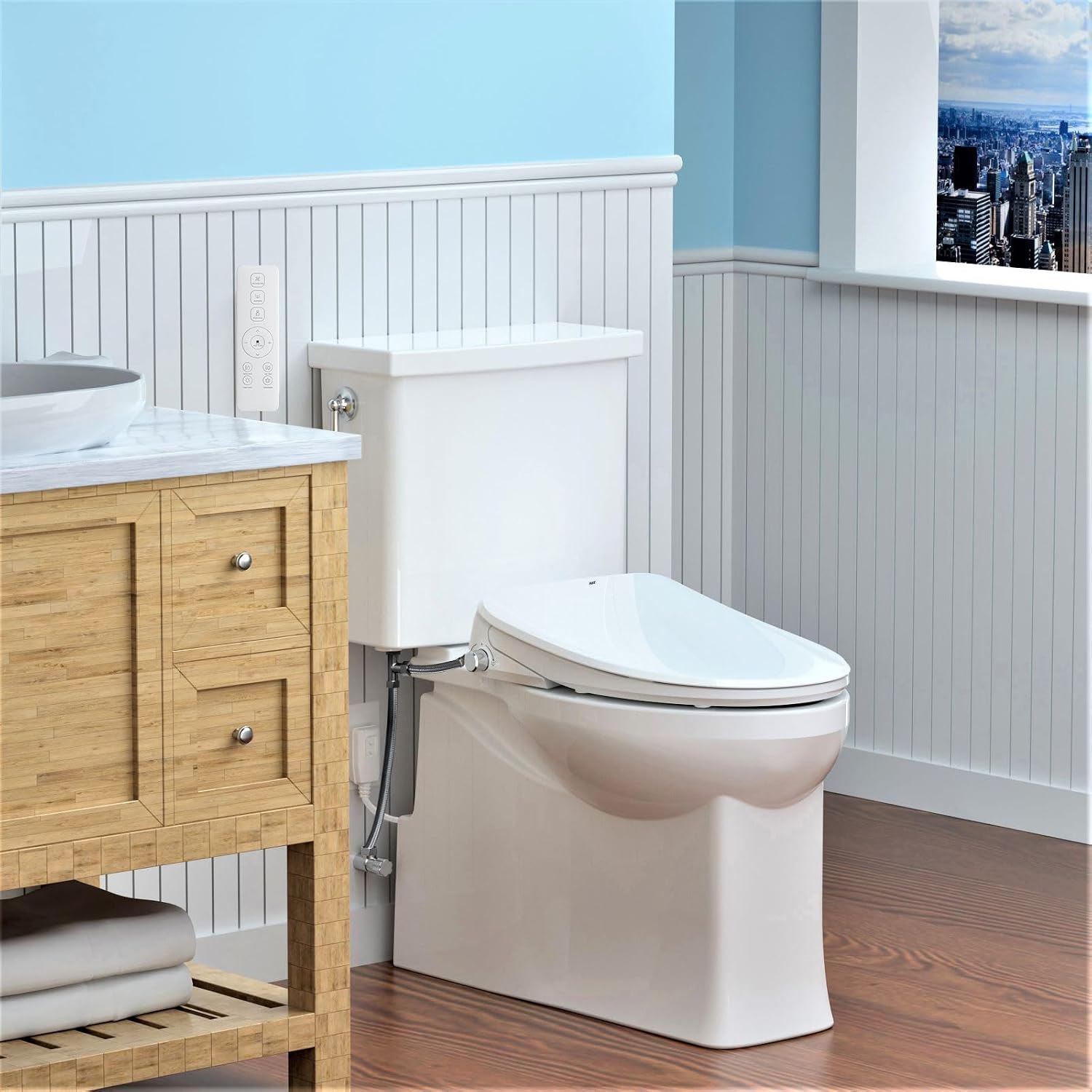 R&T V3200 Elongated Bidet Toilet Seat, Electric Bidet Seat with Adjustable Warm Water, Air Dryer, Heated Seat, Night Light, Deodorization