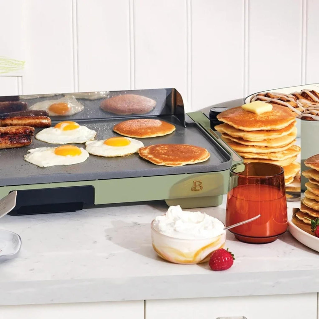 Extra Large Electric Griddle 12x22 Inch, 1500W Nonstick Countertop Griddle with Removable Backsplash and Adjustable Temperature Control for Family Breakfast & Indoor Cooking (Sage Green)