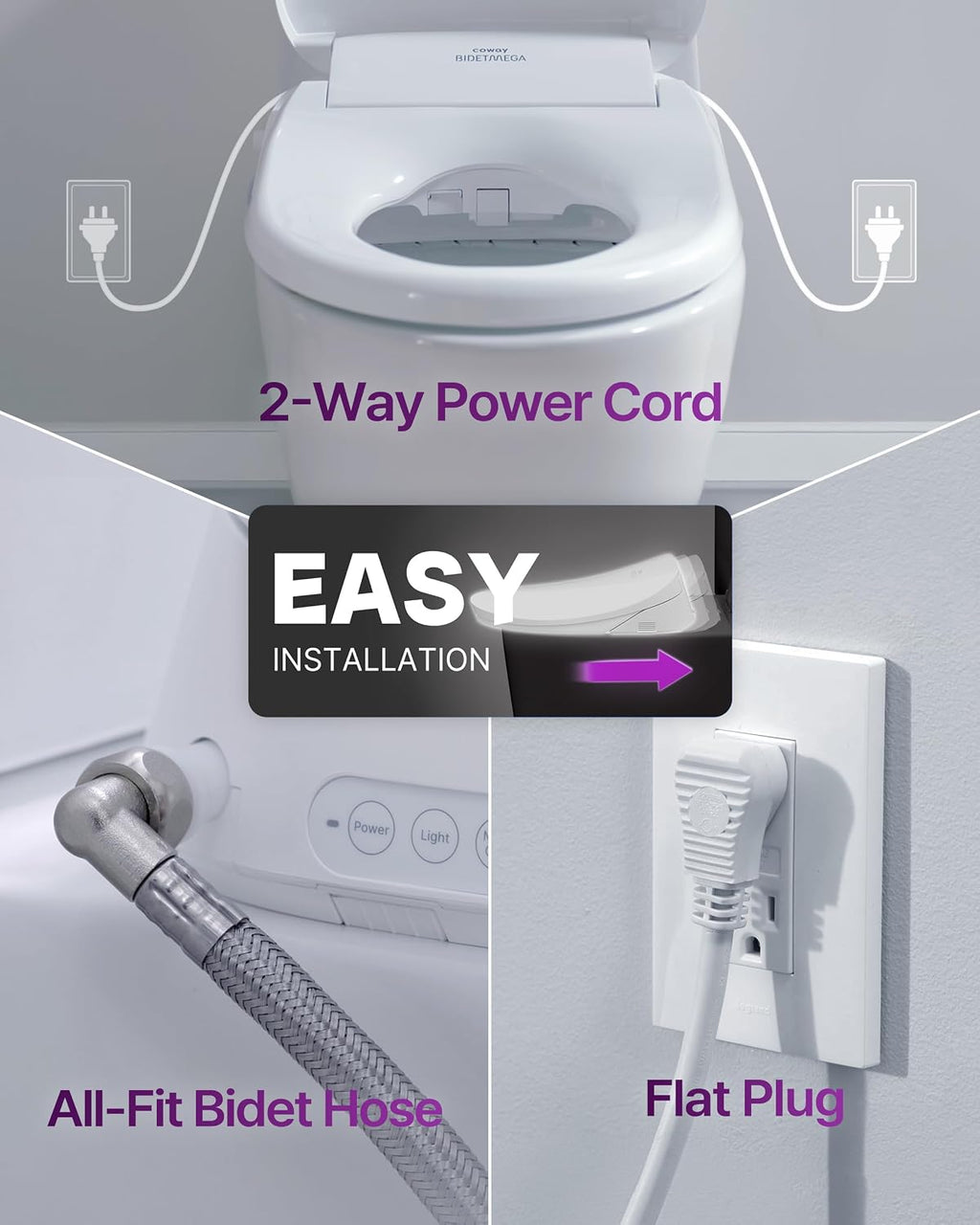 COWAY Bidetmega 500S Electronic Bidet Toilet Seat with Instantaneous Water Heating, Heated Seat and Dryer, Auto Open and Close Lid, Night Light, Deodorizer, Stainless Nozzle, Remote Control, Elongated