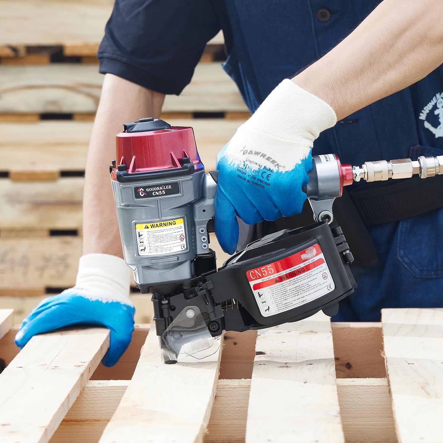 CN55 Siding Nailer 15 Degree 1 Inch To 2-1/4-Inch Coil Siding Nailer Fast Shooting for Wooden Pallet Packing Wood Fencing