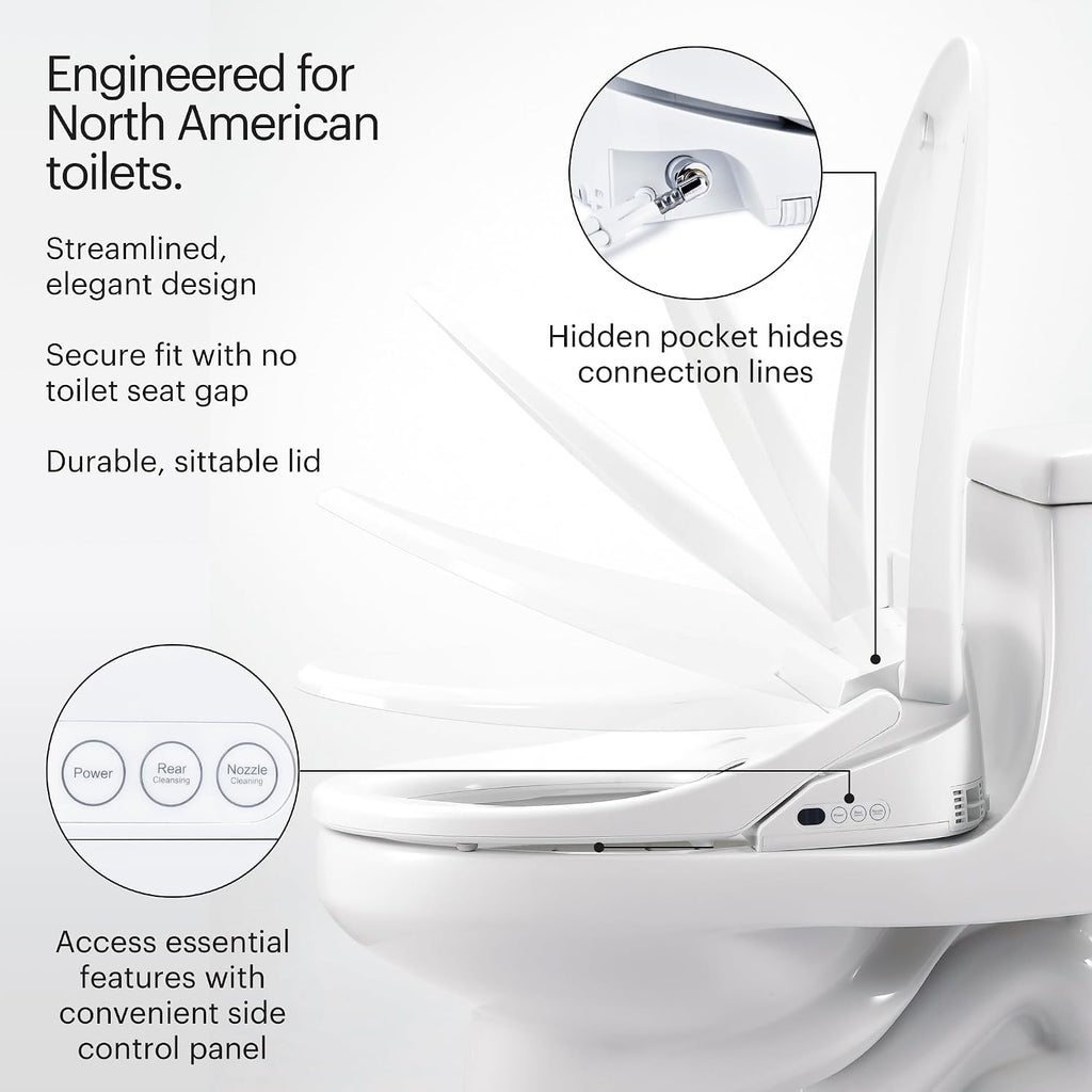 Brondell Bidet Toilet Seat S1400, Smart Toilet Seat, Dual Stainless-Steel, Self-Cleaning Nozzle With Clean Plus Technology, Endless Warm Water Bidet, Warm Air Dryer-Nightlight, Heated Seat, Elongated