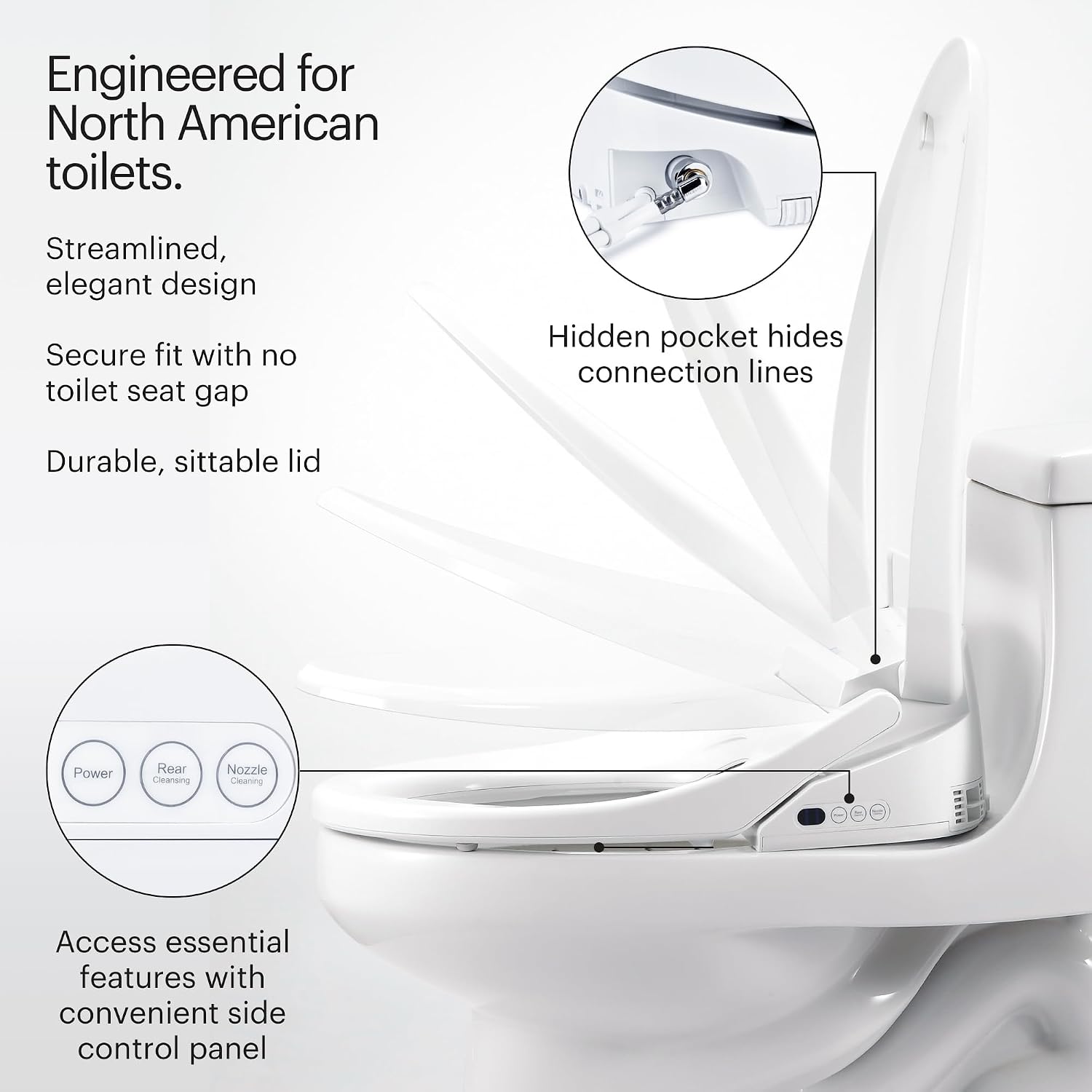 Brondell Bidet Toilet Seat S1400, Smart Toilet Seat, Dual Stainless-Steel, Self-Cleaning Nozzle With Clean Plus Technology, Endless Warm Water Bidet, Warm Air Dryer-Nightlight, Heated Seat, Elongated
