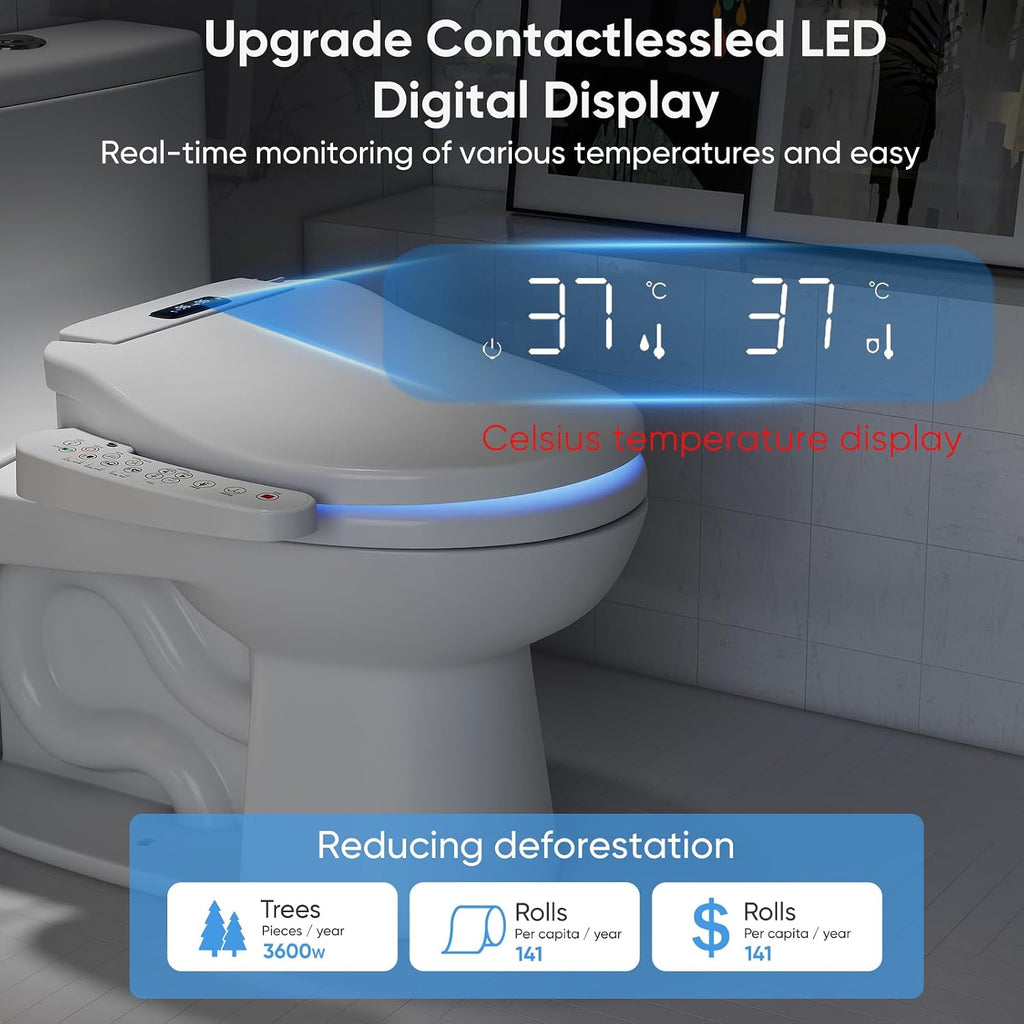 Electric Bidet Toilet Seat with Heated Seat, Warm Air Dryer, Endless Warm Water, Oscillating and Pulsating Spray Wash, Stainless Steel Self-Clean Nozzle, Sense Seat (Elongated)