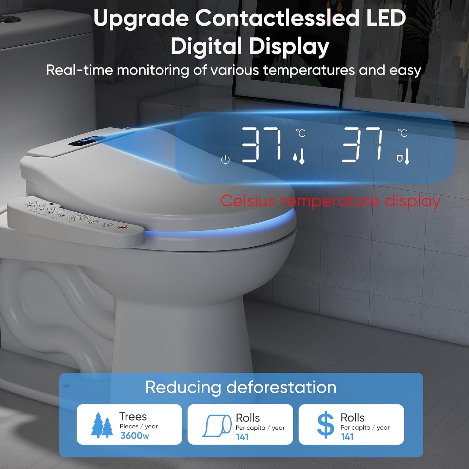 Electric Bidet Toilet Seat with Heated Seat, Warm Air Dryer, Endless Warm Water, Oscillating and Pulsating Spray Wash, Stainless Steel Self-Clean Nozzle, Sense Seat (Elongated)