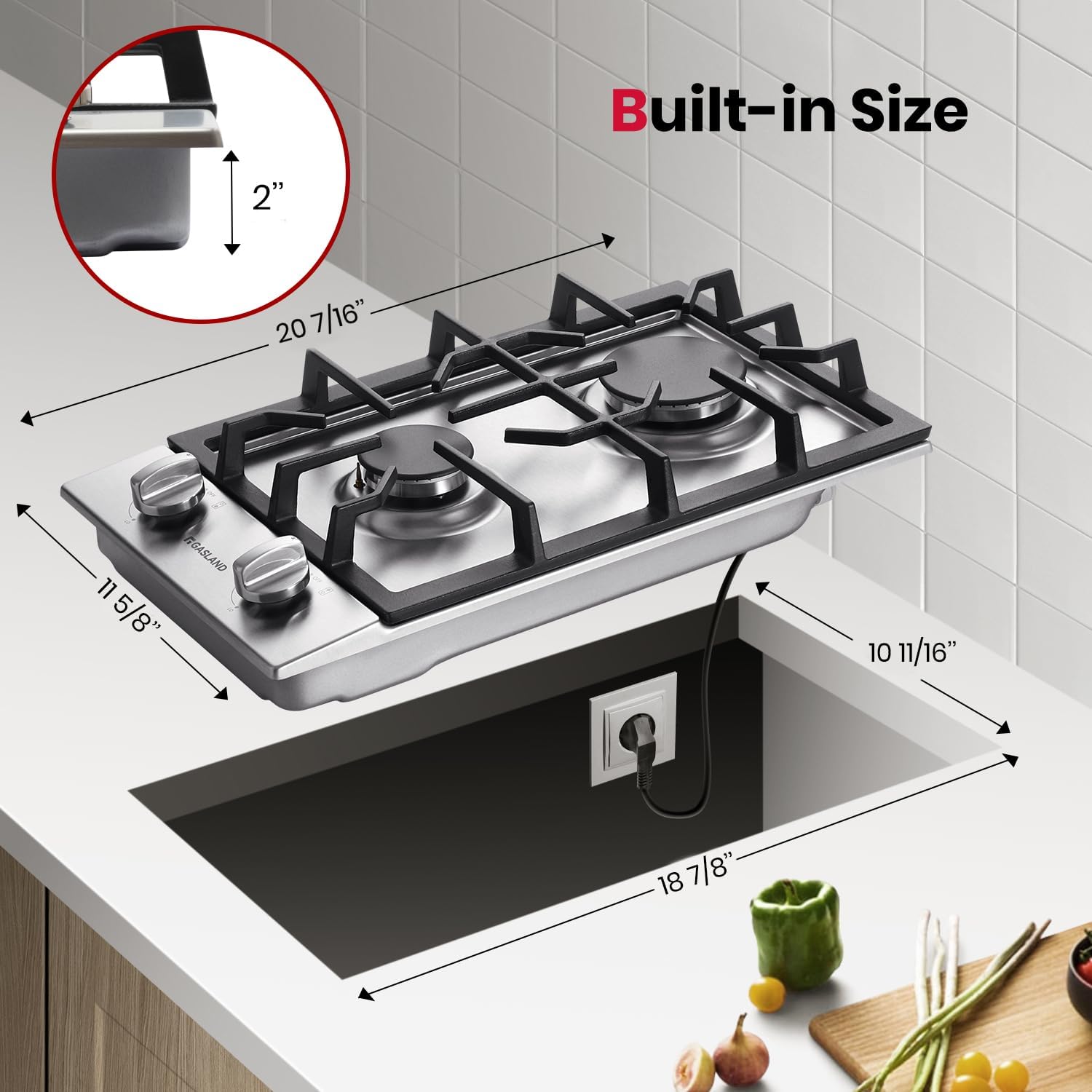GASLAND 12 Inch Gas Cooktop 2 Burners, Drop-in Natural Gas Hob with Thermocouple Protection, LPG/NG Convertible Dual Fuel Propane Stove Top, Stainless Steel