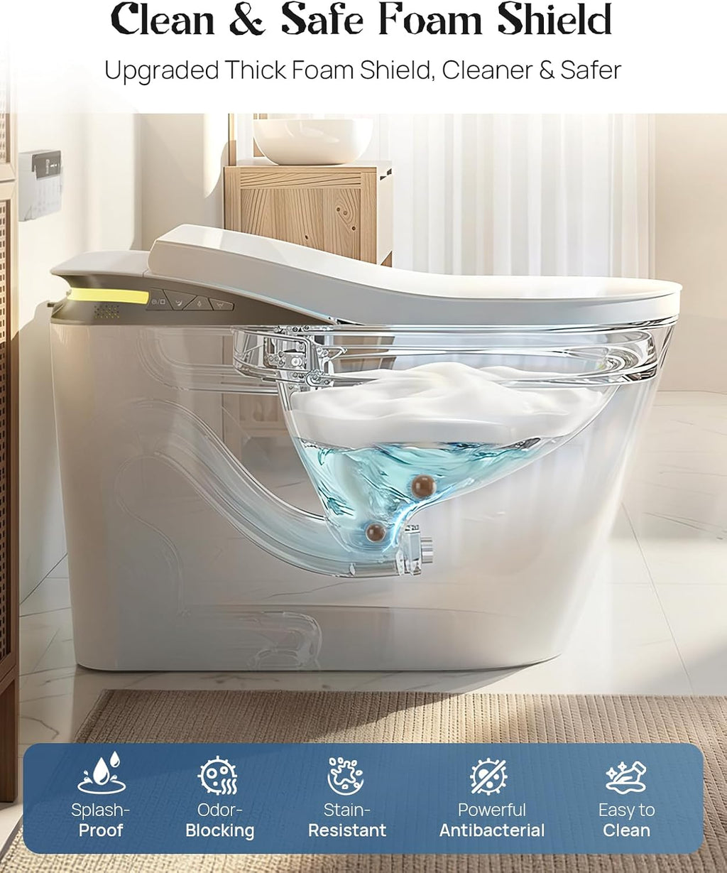 Smart Toilet with Bidet Built-in, Dual Nozzle Feminine Wash & Rear Wash, Auto Open/Close Lid, Heated Seat with Massage Vibration, Foam Shield, One Piece Elongated Toilet, Auto Flush & Dryer