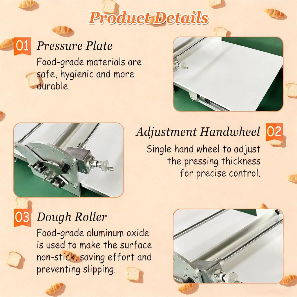 Foldable Electric Dough Sheeter, Automatic Pastry Maker for Commercial/Home Bakery, 2-30mm Thickness Adjustment for Puff Pastry, Croissant, Pie Crust, Pizza & Cookie Dough