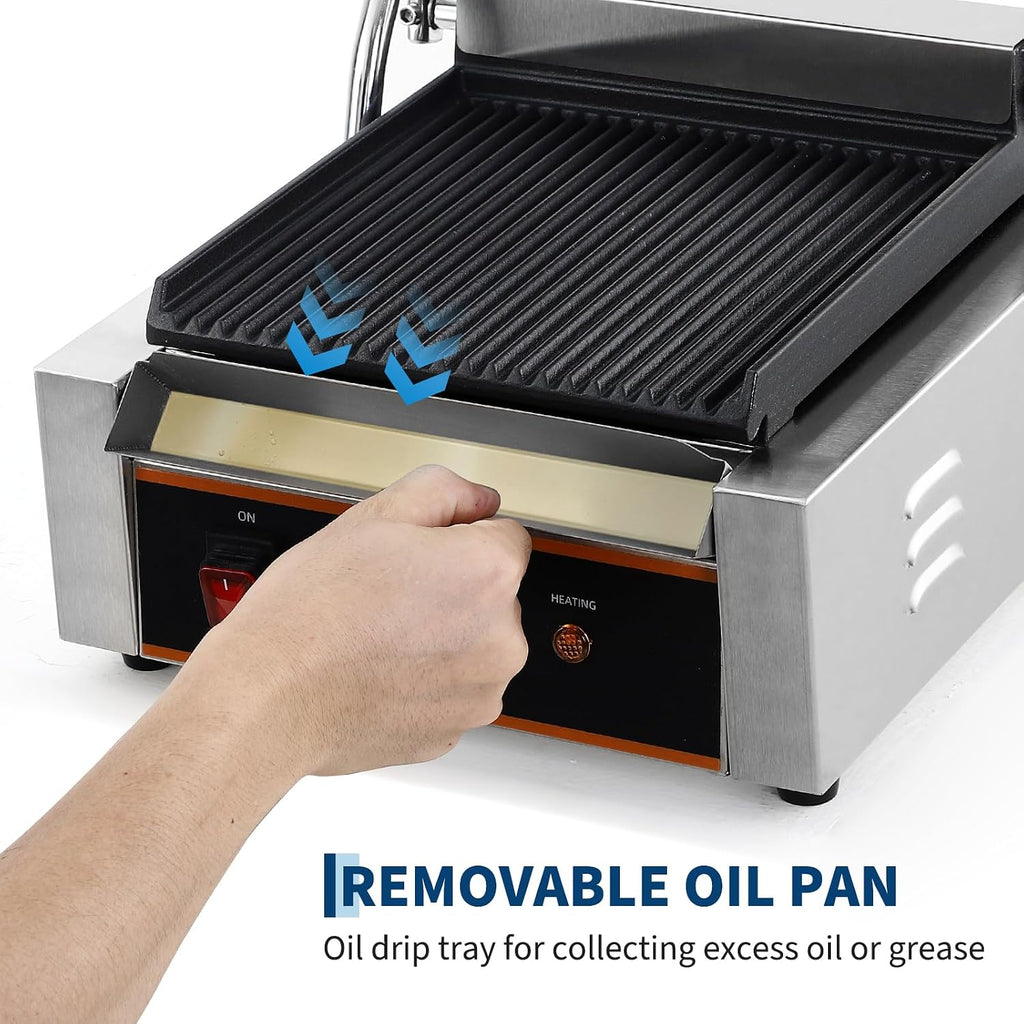 YS-811C 1800W Commercial Panini Press & Electric Grill, 9x9 Inch Sandwich Maker with 6-Temp Control, 110V Indoor Grill for Burgers, Panini, Breakfast, Silver