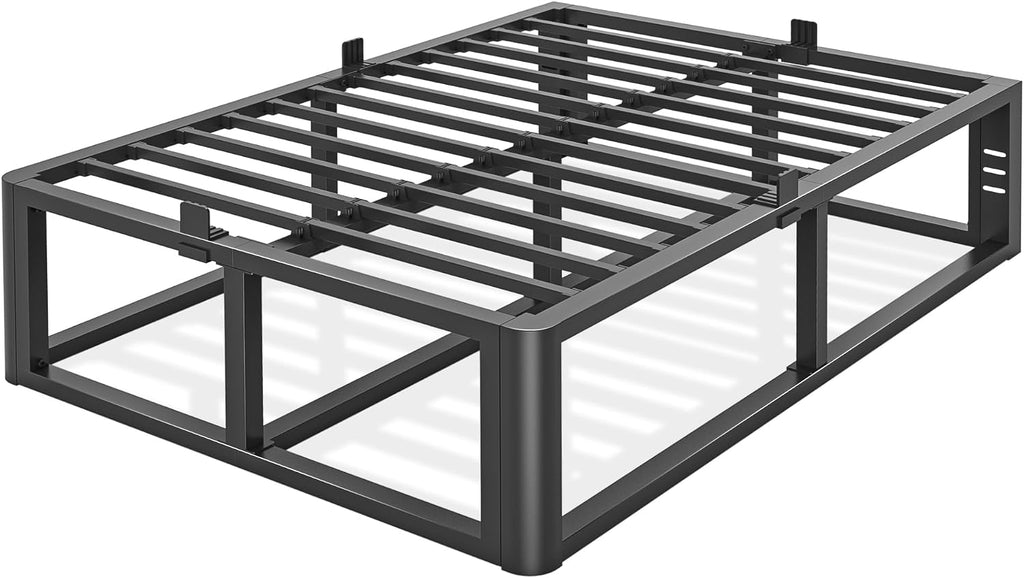 Firpeesy Metal Heavy Duty 18 inch King Bed Frame with Rounded Corner and Headboard Hole Mattress Retainers 3500 LBS No Box Spring Needed Platform Noise Free Easy Assembly