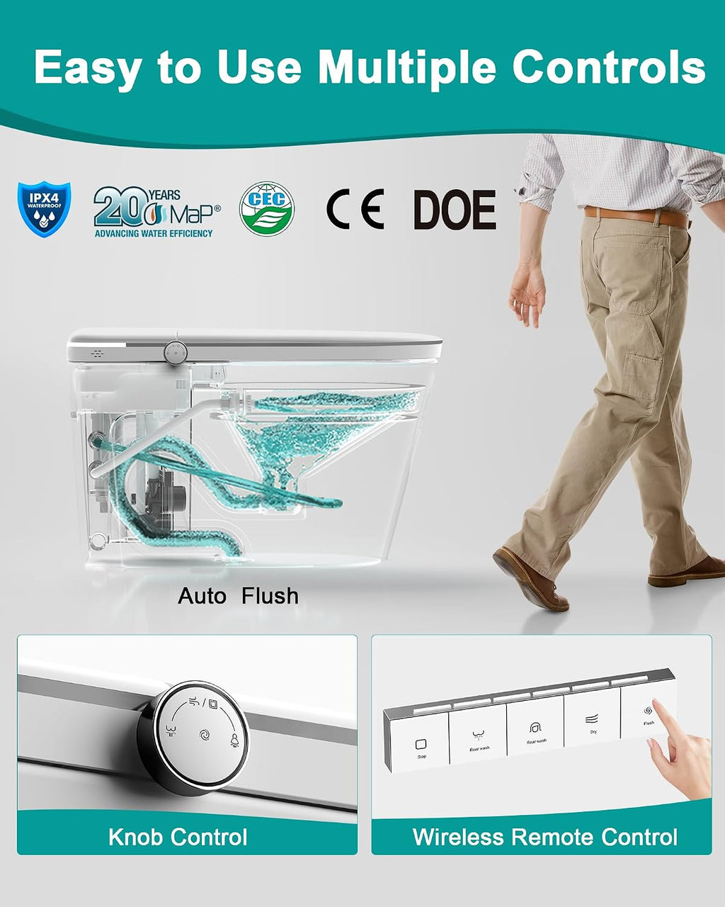 Greenwater Smart Toilet with Bidet Built in, One Piece Bidet Toilet Modern Intelligent Toilets for Bathrooms with Foam Shield, Dual-Pump, Auto Flush, Heated Seat, Wash, Dryer, Remote, A-S001F