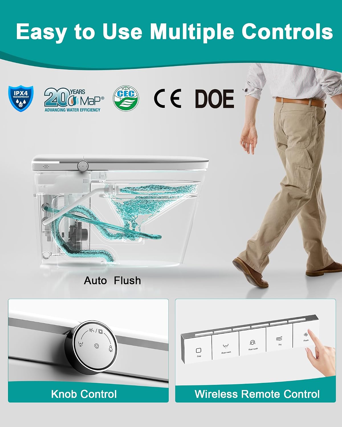 Greenwater Smart Toilet with Bidet Built in, One Piece Bidet Toilet Modern Intelligent Toilets for Bathrooms with Foam Shield, Dual-Pump, Auto Flush, Heated Seat, Wash, Dryer, Remote, A-S001F
