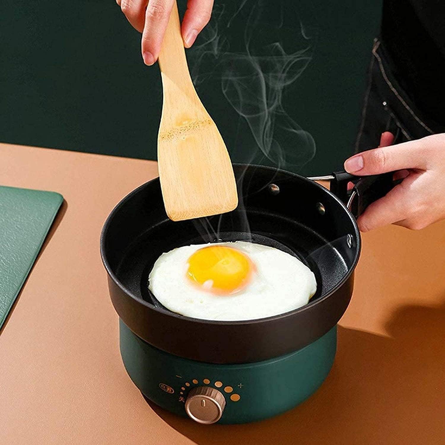 BBQ Smokeless Grill Folding Mini Electric Cooking Pot Food Grade 304 Stainless Steel Electric Heating Pot Adjustable Temperature Non-stick and Easy to Clean,White (Color : Green)