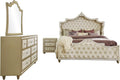 Coaster Home Furnishings Antonella Modern Classic 4-Piece Bedroom Set Velvet Upholstered Eastern King Size Panel Bed Frame 79-inch Headboard Ivory and Camel 223521KE-S4