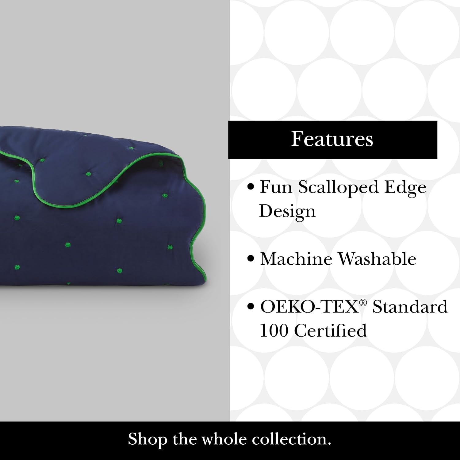 kate spade new york Scalloped Edge 3-Piece King Quilt Bedding Set, 100% Cotton Reversible Cover, All Season Warmth Bedding, Machine Washable, Navy