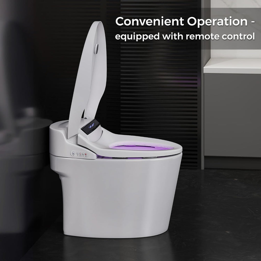 Smart Toilet with Built-in Heated Seat, One-Piece Bidet Toilet, Tankless Toilet with Foot Sensor Flushing and LED Display