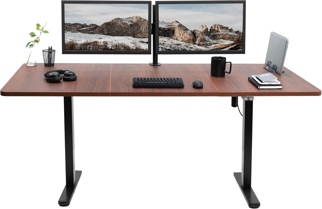VIVO Electric 71 x 30 inch Stand Up Desk, Height Adjustable, Dark Walnut Top Black Frame, Home and Office Furniture Sets, DESK-KIT-0B7D