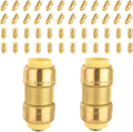 (Pack of 50) Foskan Push Fit Fittings, 1 Inch x 1 Inch Brass Straight Coupling With Disconnect Clip, Push to Connect PEX, Copper, CPVC Pipes for Pipe Repairs & Projects