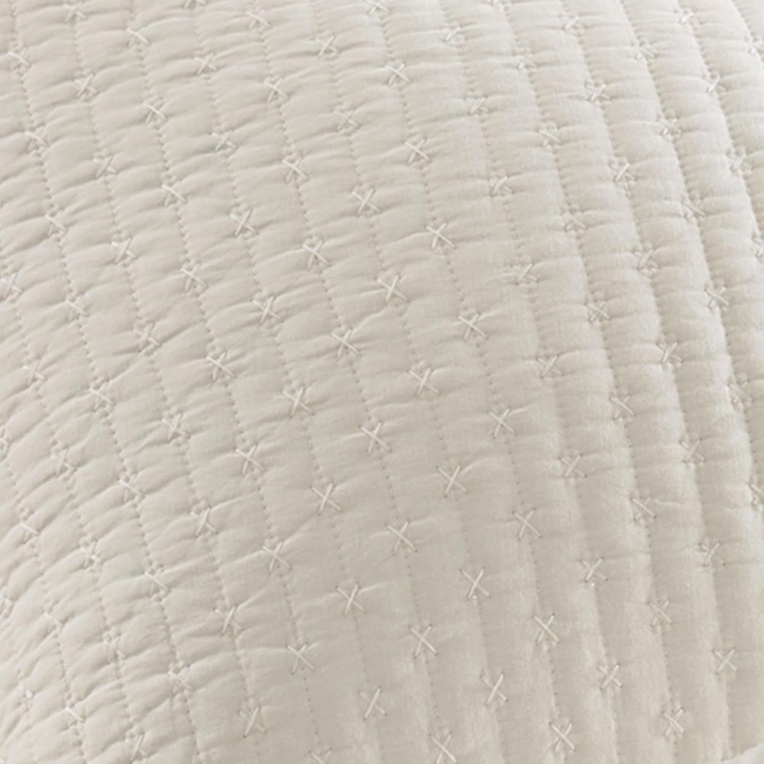Levtex Home - Cross Stitch Quilt Set - 100% Cotton - King Quilt (106x92in.) + 2 King Shams (36x20in.) - Cream