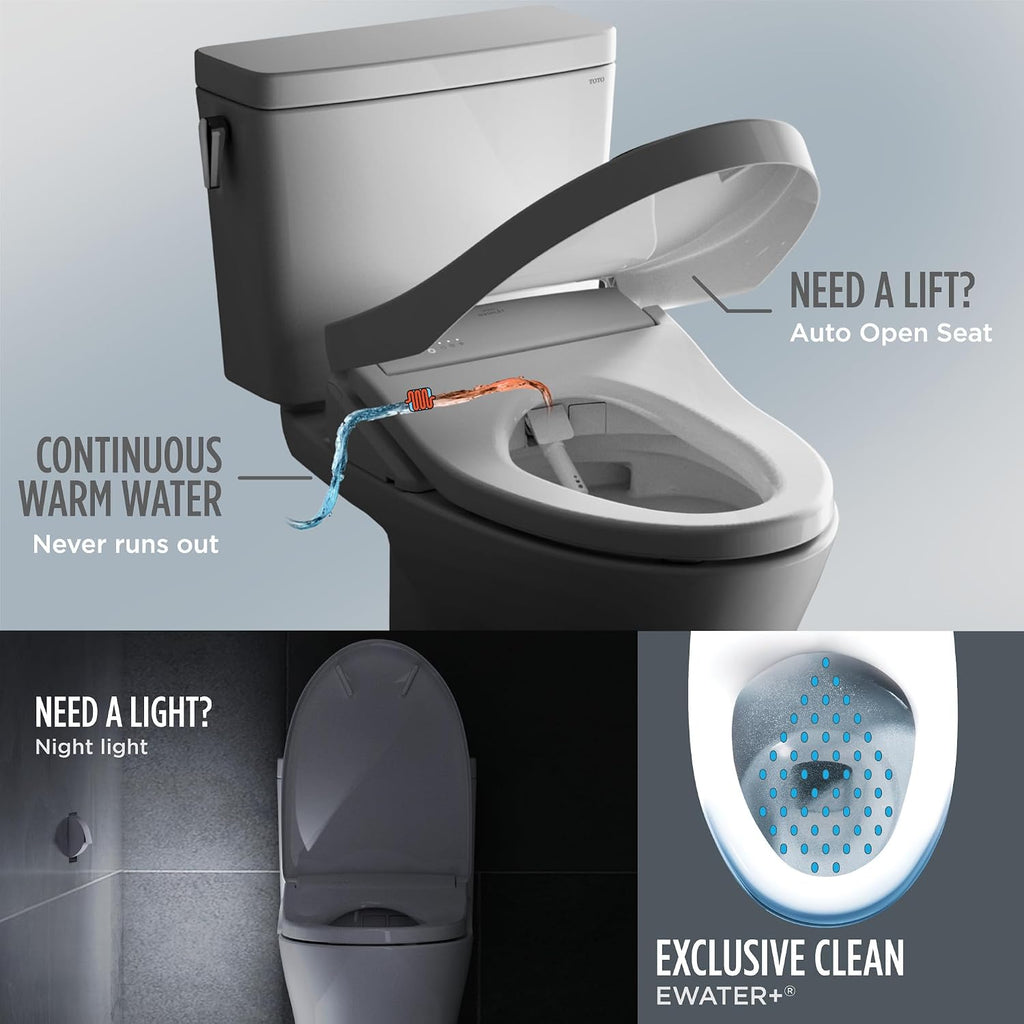 TOTO® S7A WASHLET® Electronic Bidet Toilet Seat, EWATER+® Bowl and Wand Cleaning, Auto Open and Close Classic Lid, Round, Cotton White - SW4735#01
