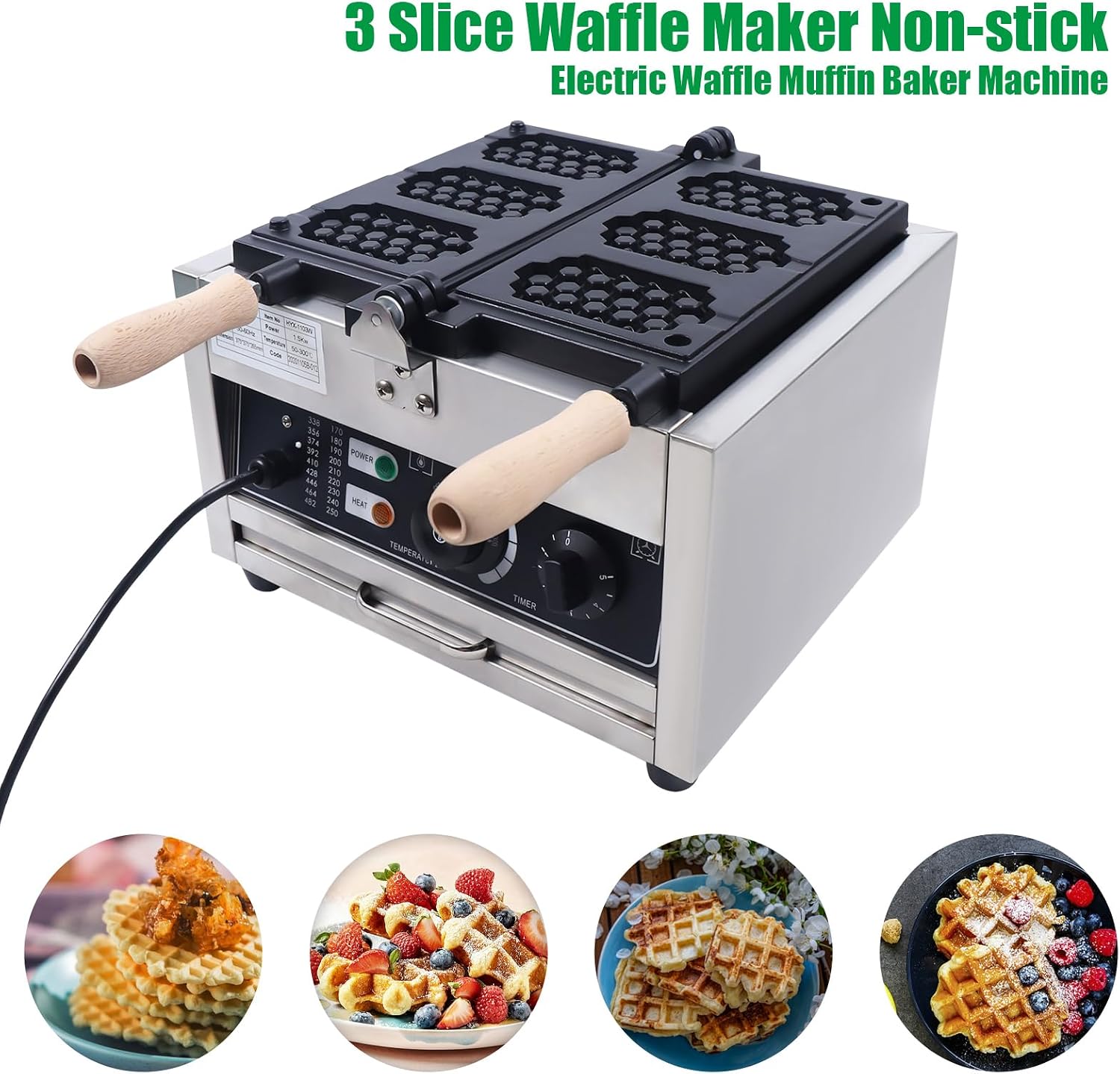 Waffle Making Machine, 110V 1500W Commercial Waffle Maker Electric Stainless Steel Rotatable Double-Head Heating Waffle Making for Tea Shops, Snack Bars, Dessert Shops (3 Grids 110V 1500W)