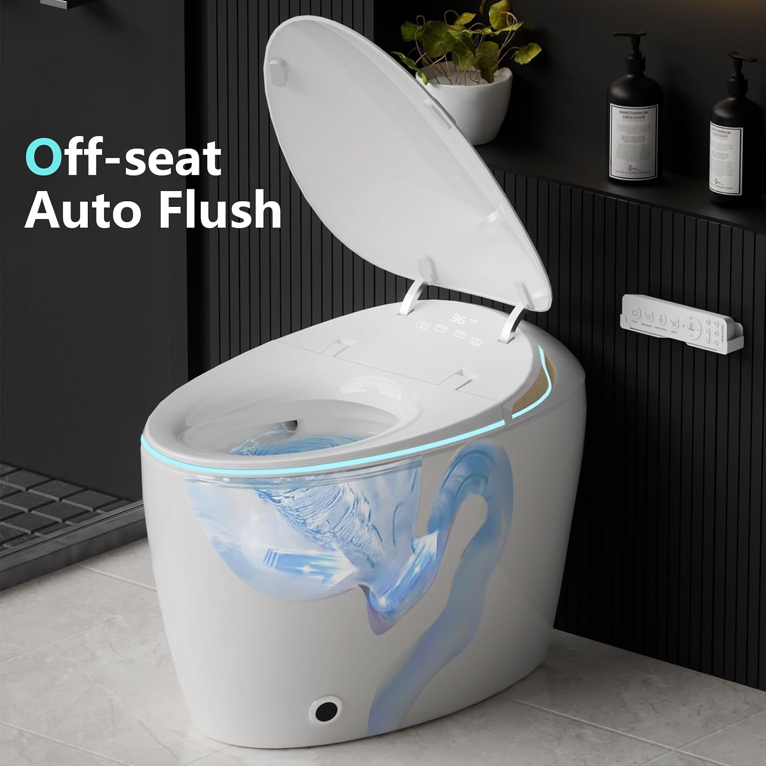 Smart Toilet With Bidet Built In, Smart Bidet Toilet for Bathrooms, Toilet with Warm Water Sprayer & Dryer, Foot Sensor Operation, Heated Bidet Seat, Auto Smart Toilet with LCD Display White