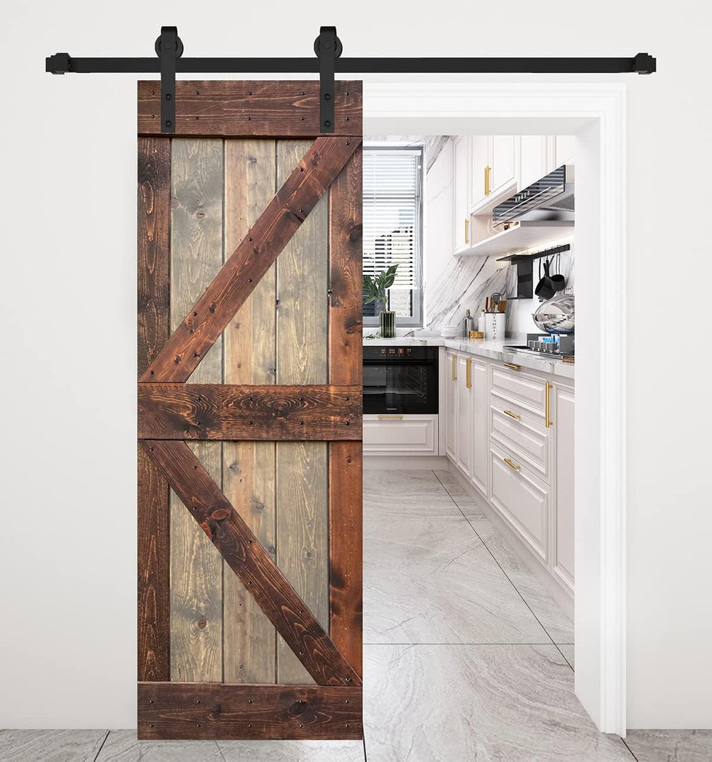 K Series 30in x 84in Brown/Walnut Finished DIY Solid Wood Interior Sliding Barn Door Slab (Hardware Kit NOT Included) - Assembly Needed