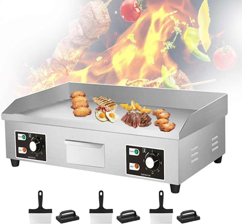 Commercial Electric Griddle, Stainless Steel Teppanyaki Grill Pancake Maker, Non-Stick Barbecue Hot Plate for Home Use, Family Gathering, with 3 Cleaning Shovel，4400W