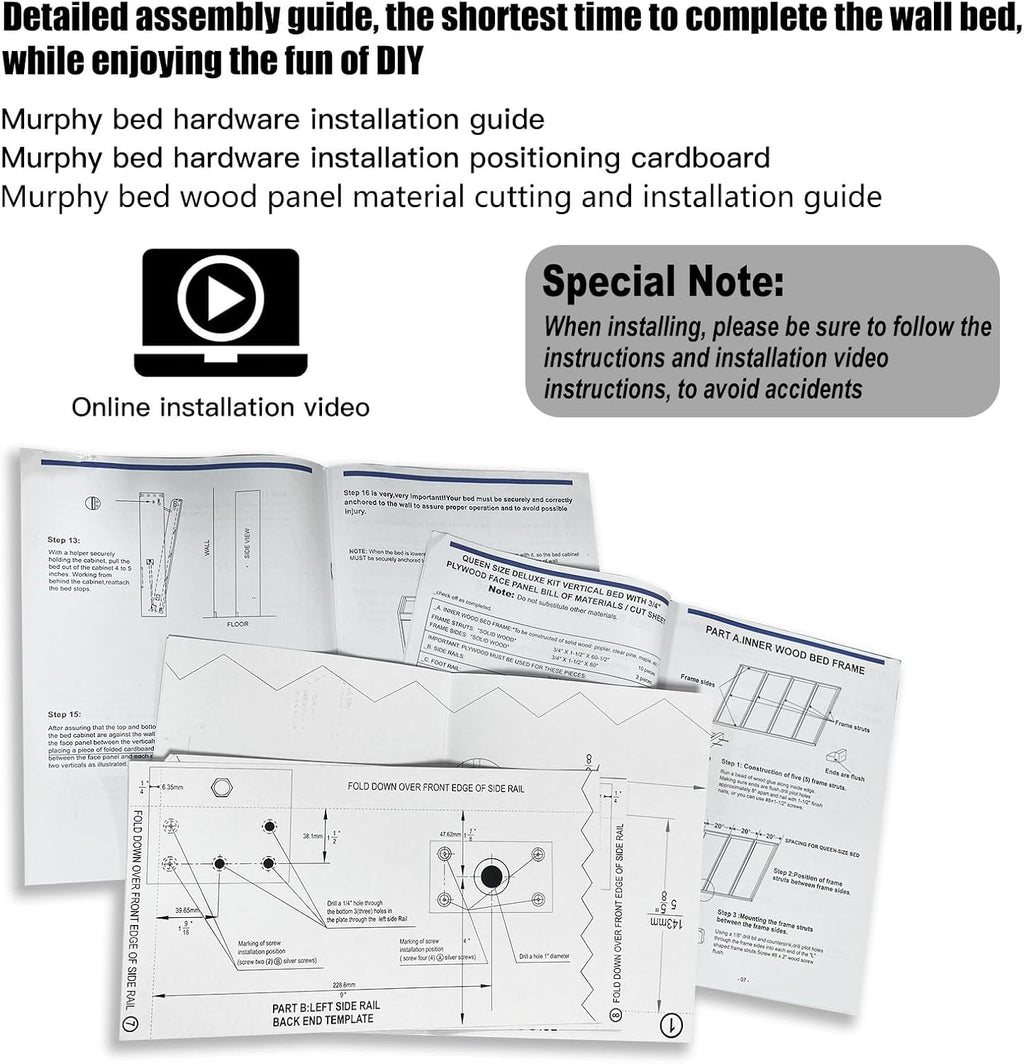 ROOMTEC Queen Murphy Bed Hardware Kit, Folding Wall Bed Kit,Horizontal,Easy to Install,Saving Space