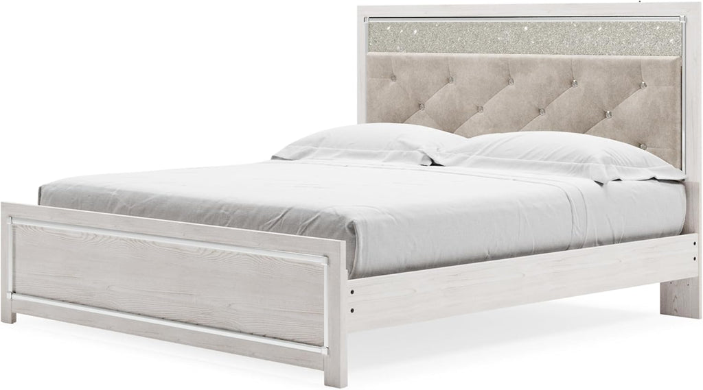 Signature Design by Ashley Altyra Modern King Tufted Panel Bed, Foundation or Box Spring Needed, White