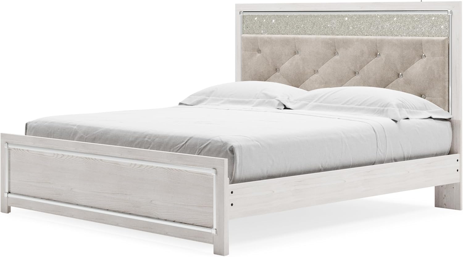 Signature Design by Ashley Altyra Modern King Tufted Panel Bed, Foundation or Box Spring Needed, White