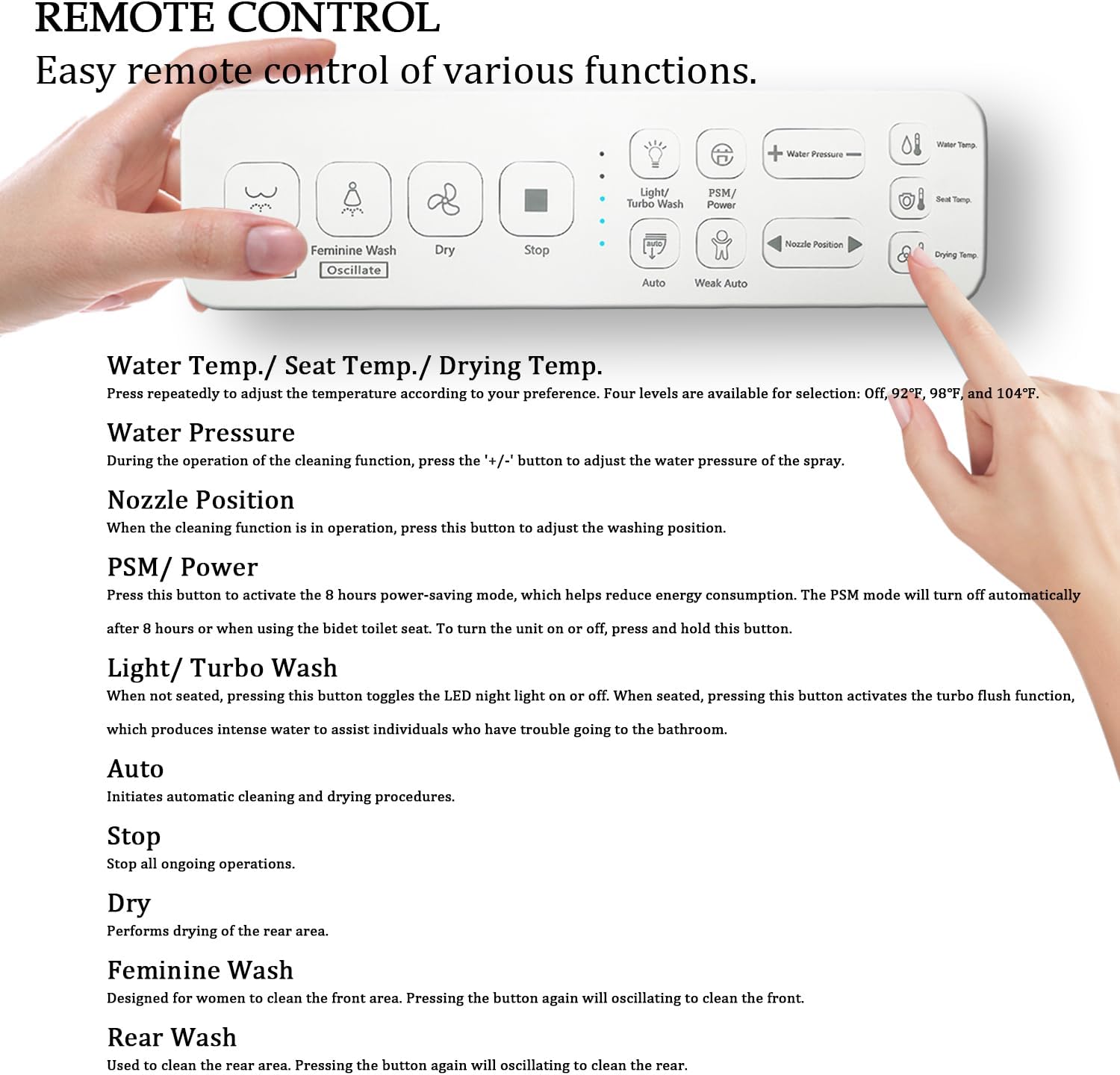 XCQQ Electric Bidet Toilet Seat with Remote, Heated Toilet Seat, Instant Warm Water, Warm Air Dryer, Rear & Feminine with Oscillating Cleansing, Night Light, Slow Close Lid, LED Display - Elongated